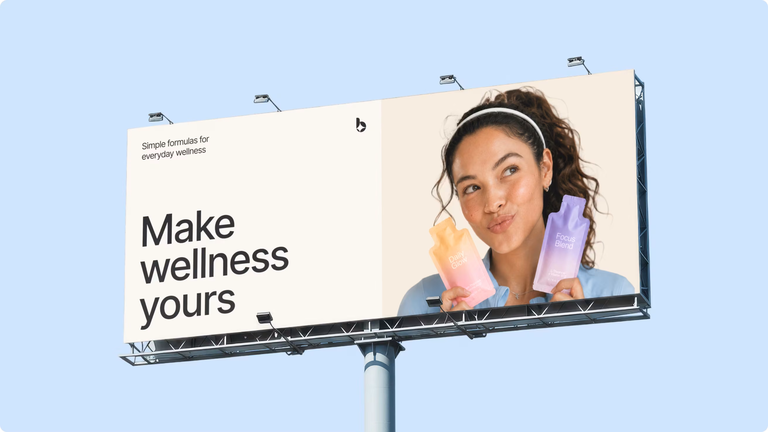 Wellness brand billboard with collagen sachets designed by Halo Lab