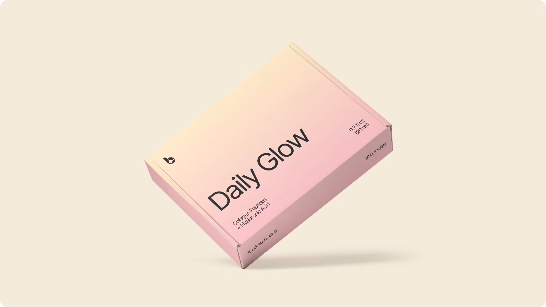 Daily Glow collagen box packaging design with a pink gradient by Halo Lab