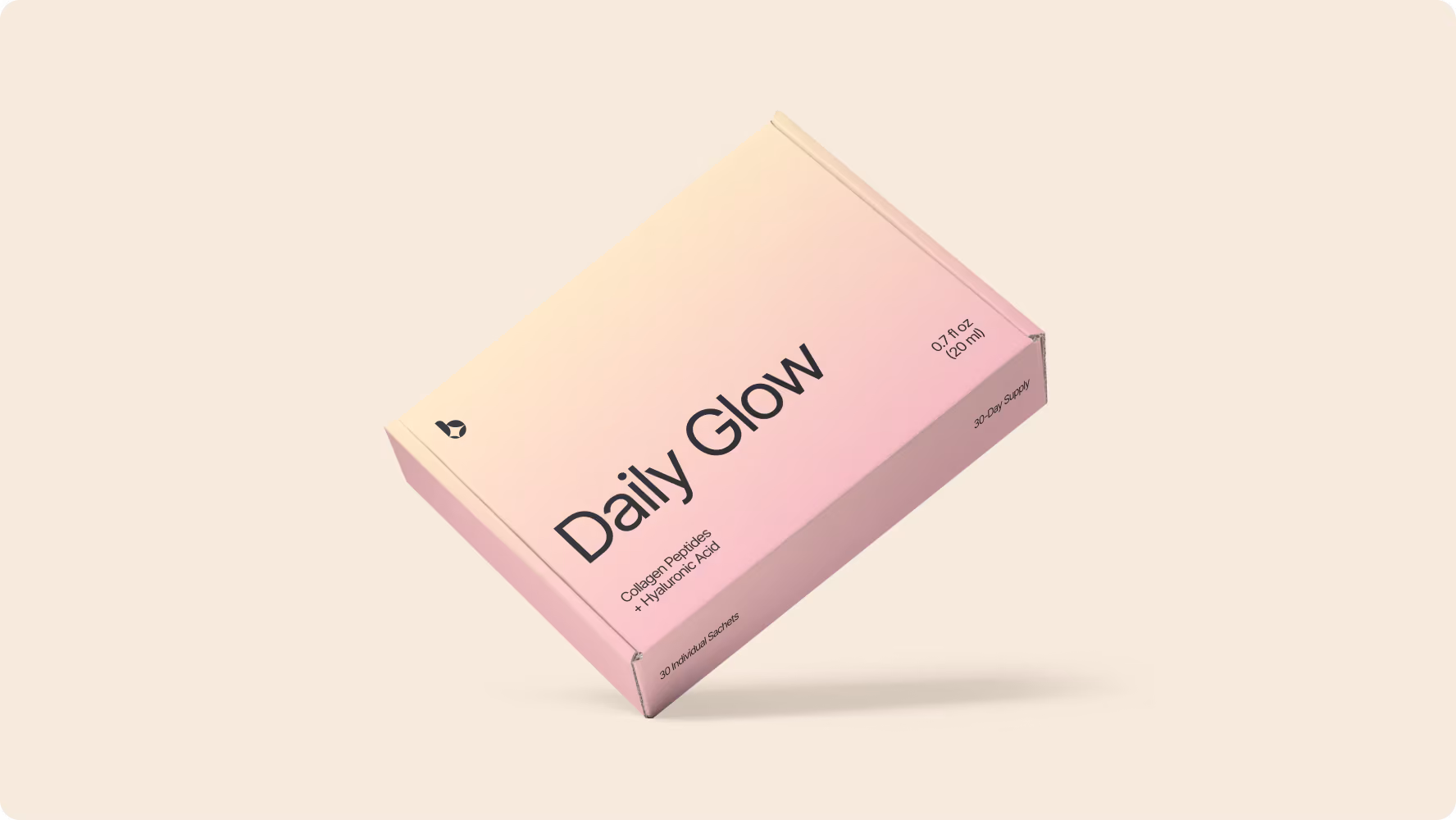 Daily Glow collagen box packaging design with a pink gradient by Halo Lab
