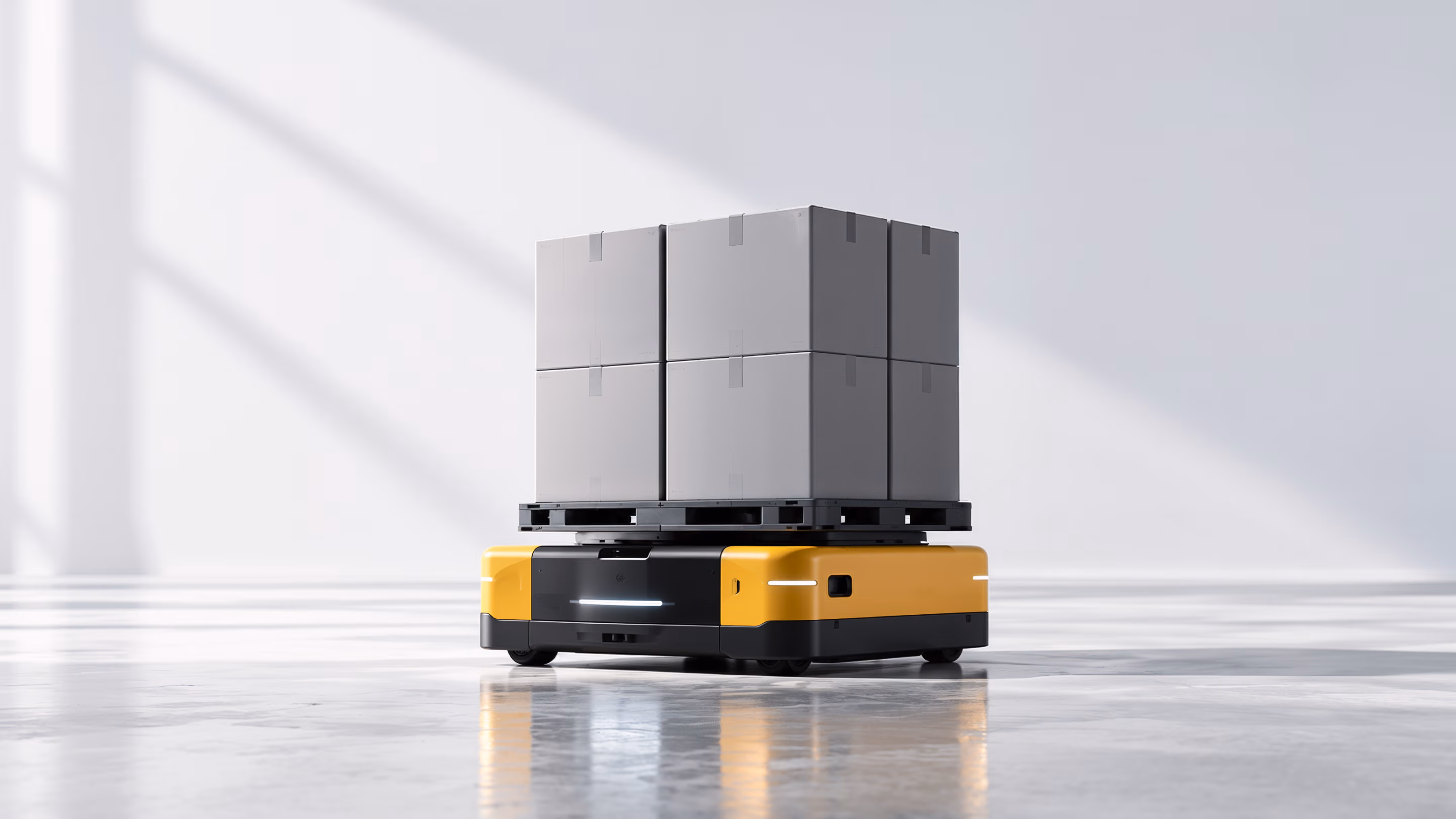 SMAVOO autonomous transport robot carrying boxes in a warehouse