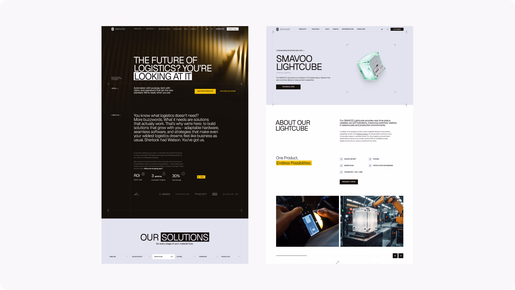SMAVOO homepage and LightCube product page UI design by Halo Lab