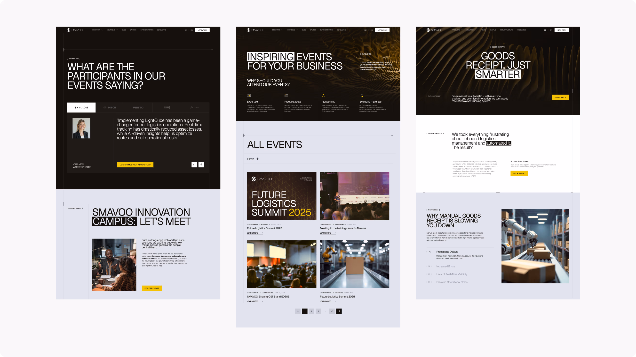 SMAVOO events, campus and solution page designs by Halo Lab