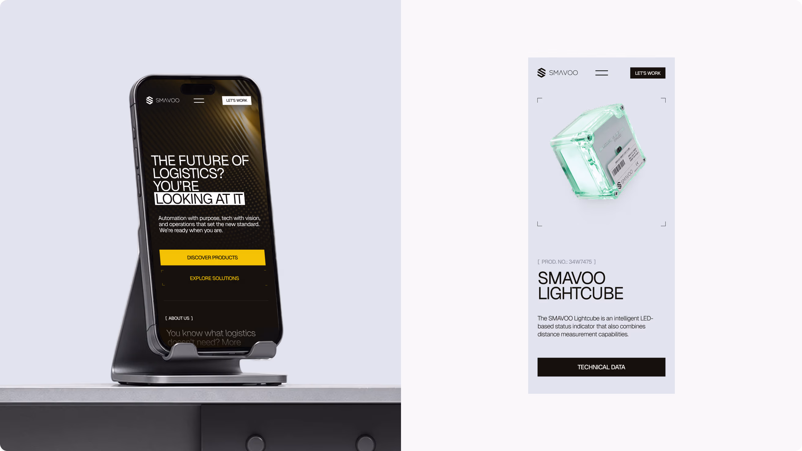 Responsive SMAVOO website and LightCube product page built in Webflow by Halo Lab