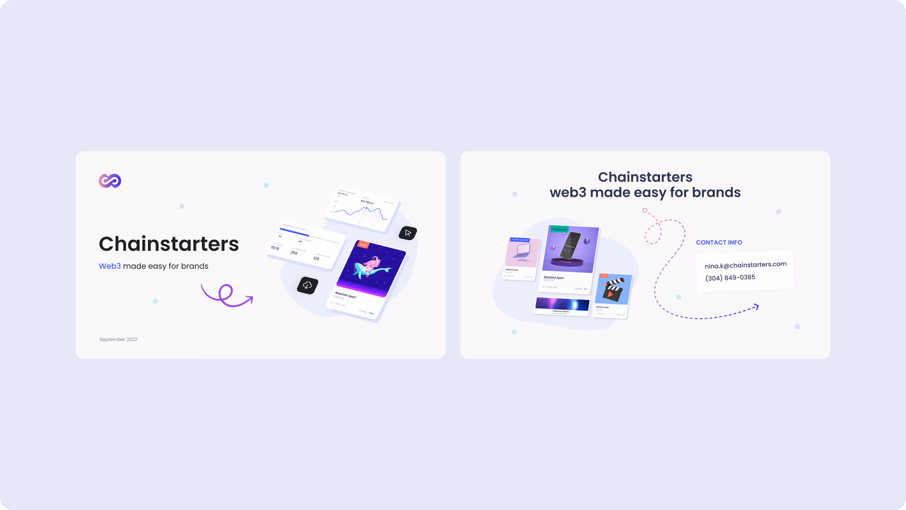 Chainstarters investor pitch deck slides designed by Halo Lab
