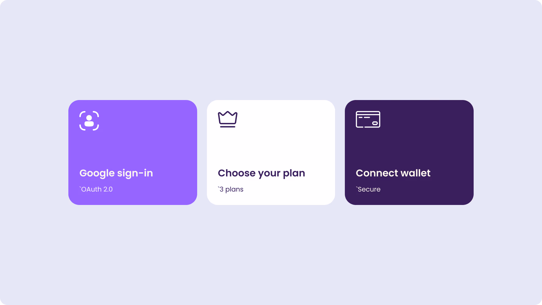 Chainstarters onboarding steps: Google sign-in, plan choice and wallet connection