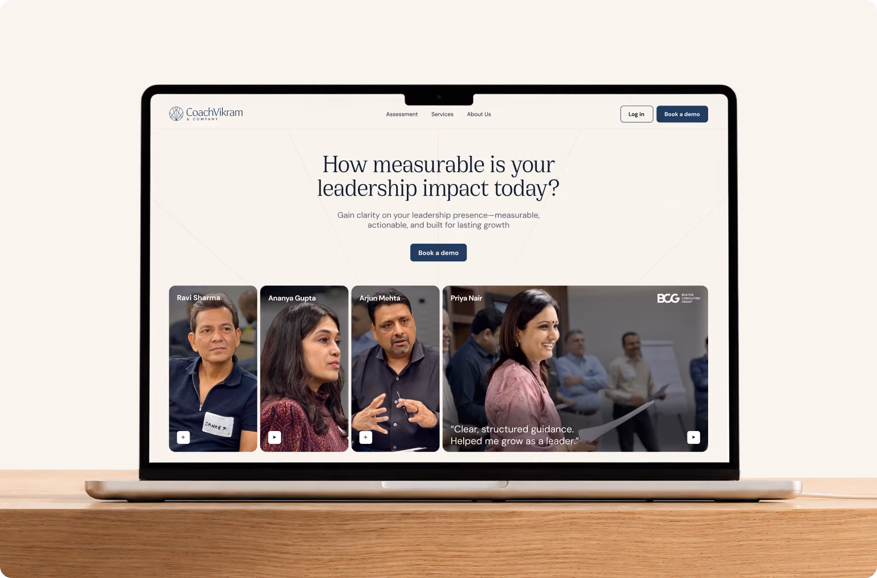 CoachVikram & Company website homepage on a laptop