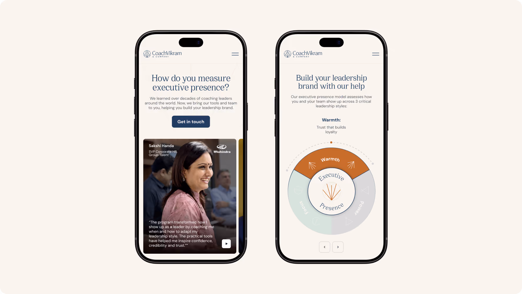 Responsive CoachVikram & Company website on mobile