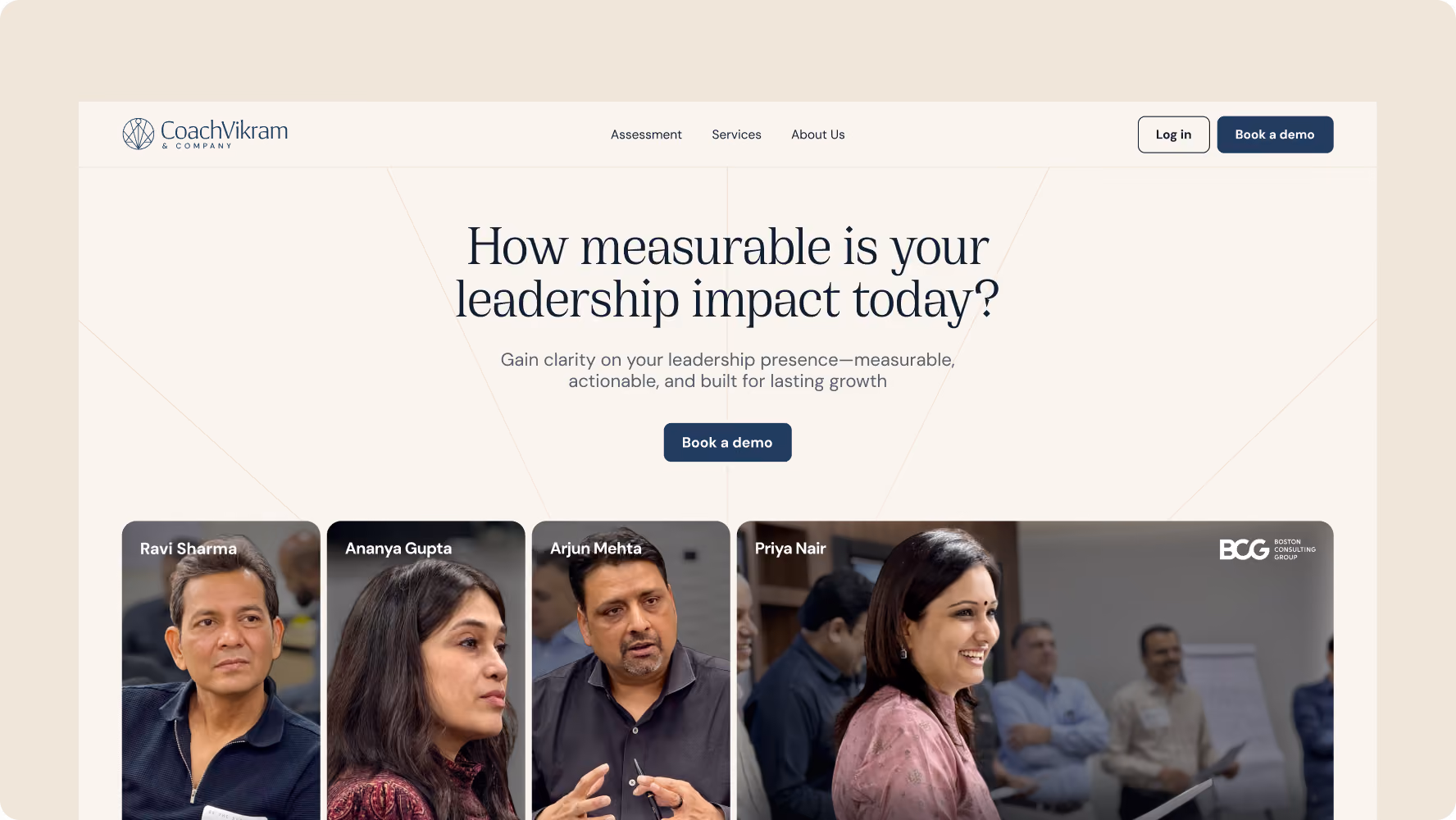 Scroll-driven sections of the CoachVikram & Company website