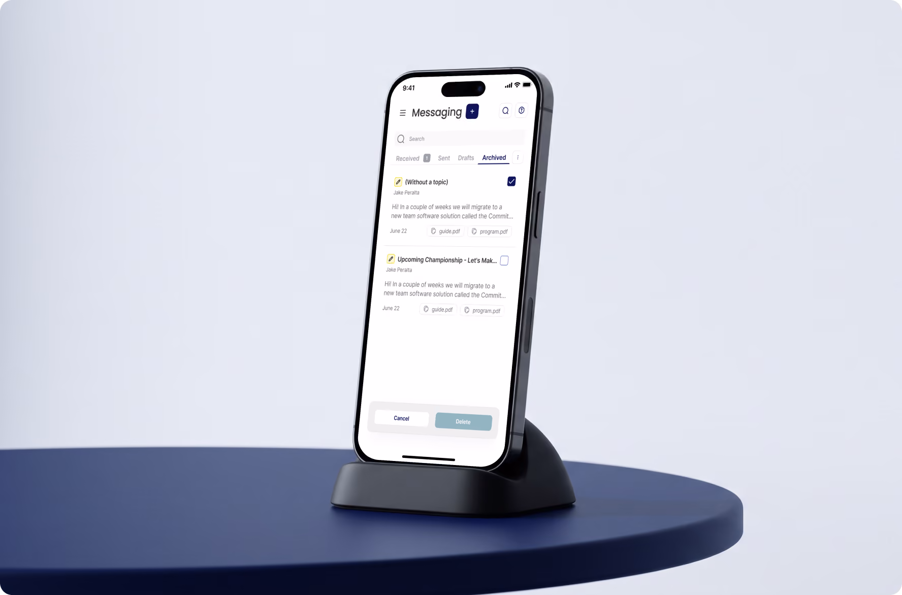 Commit Swimming mobile app on a smartphone stand