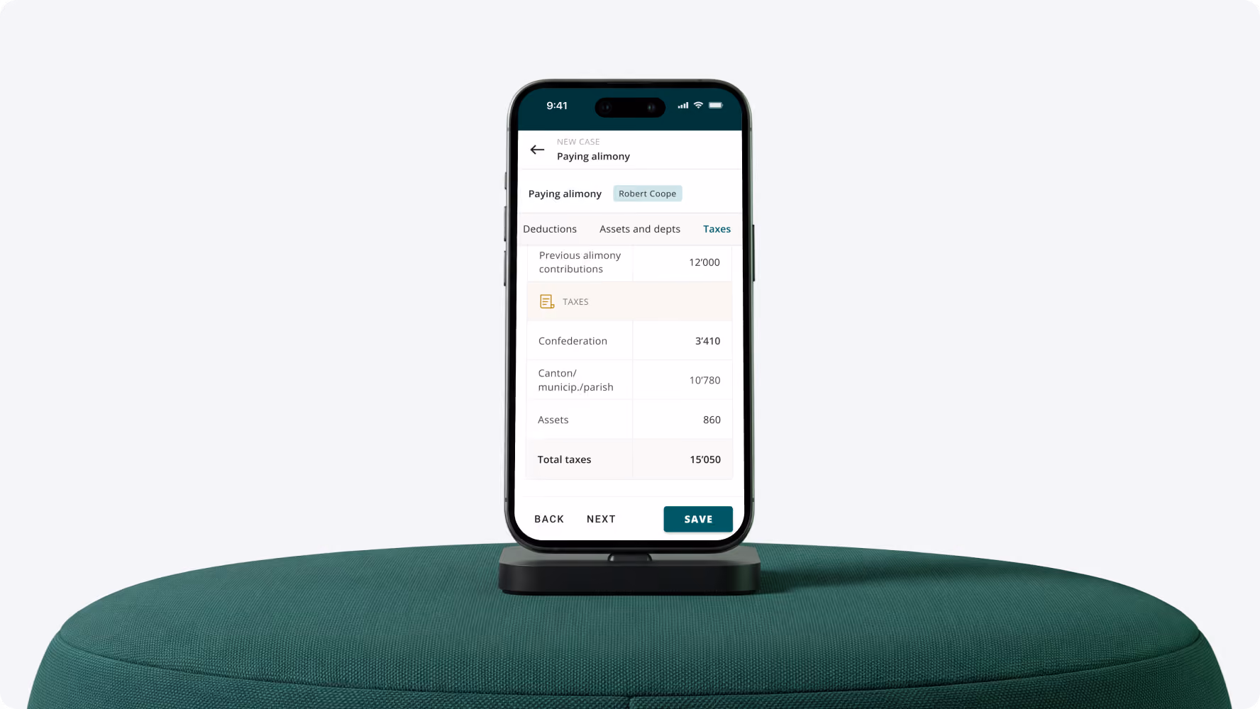 Alimony payment calculation module UX/UI design