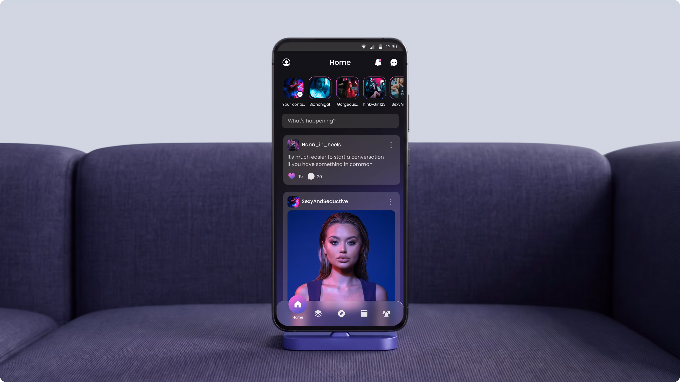 Dating app social feed UI design