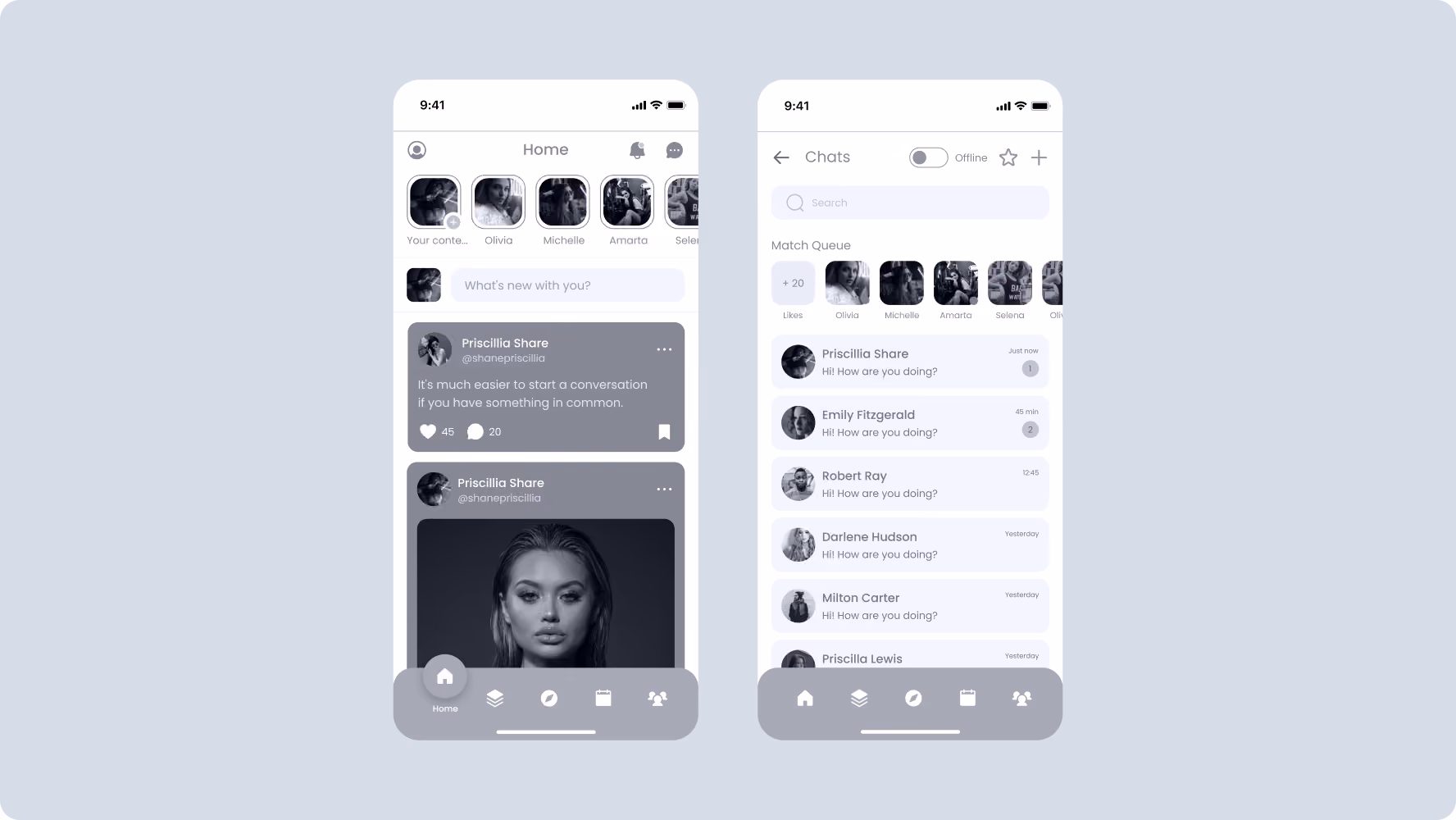 Dating app UX wireframes
