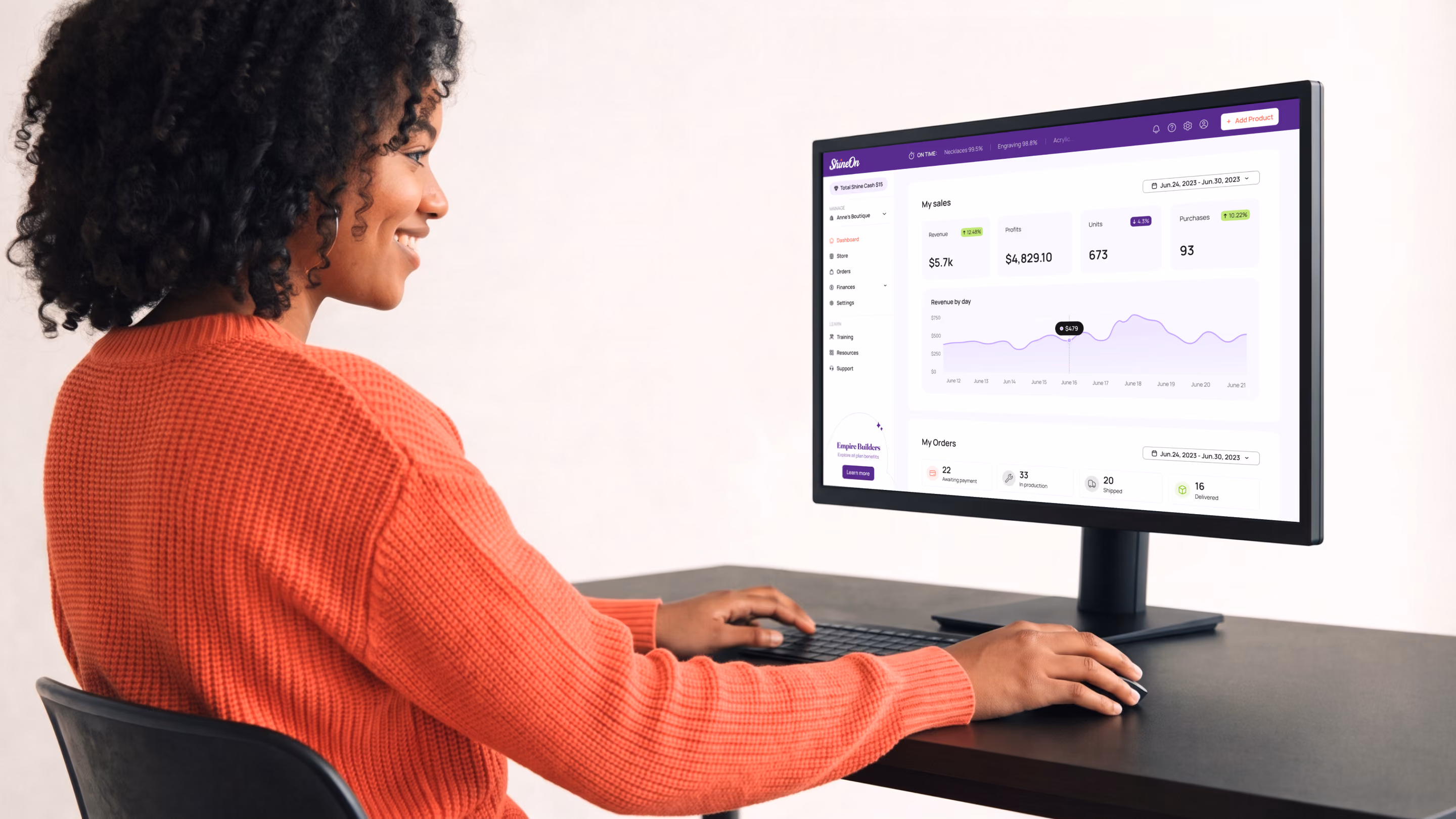 ShineOn print-on-demand platform website and merchant app