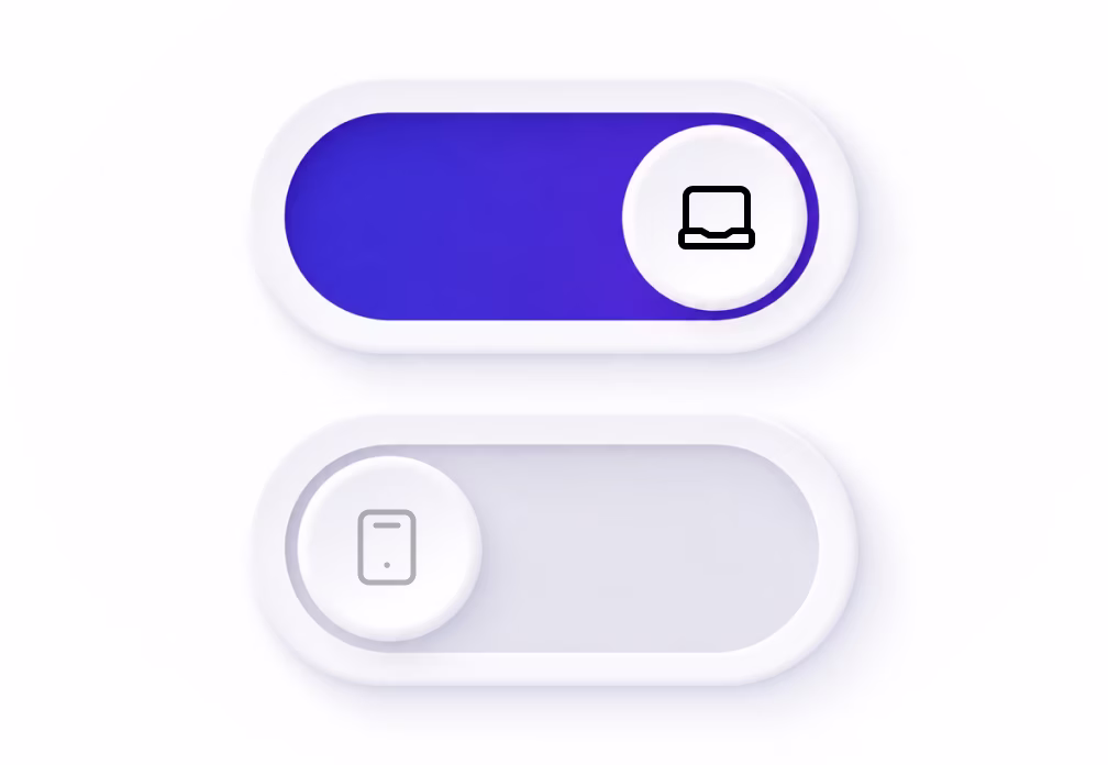 A desktop toggle switched on above a switched-off mobile toggle