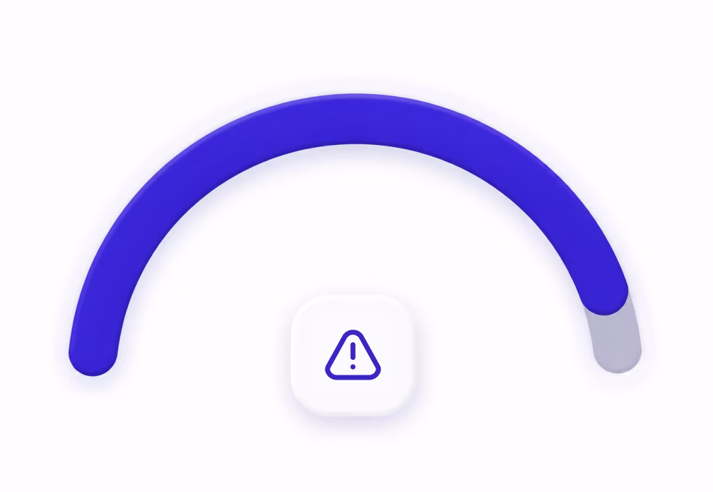 An almost complete progress arc ending in a warning icon