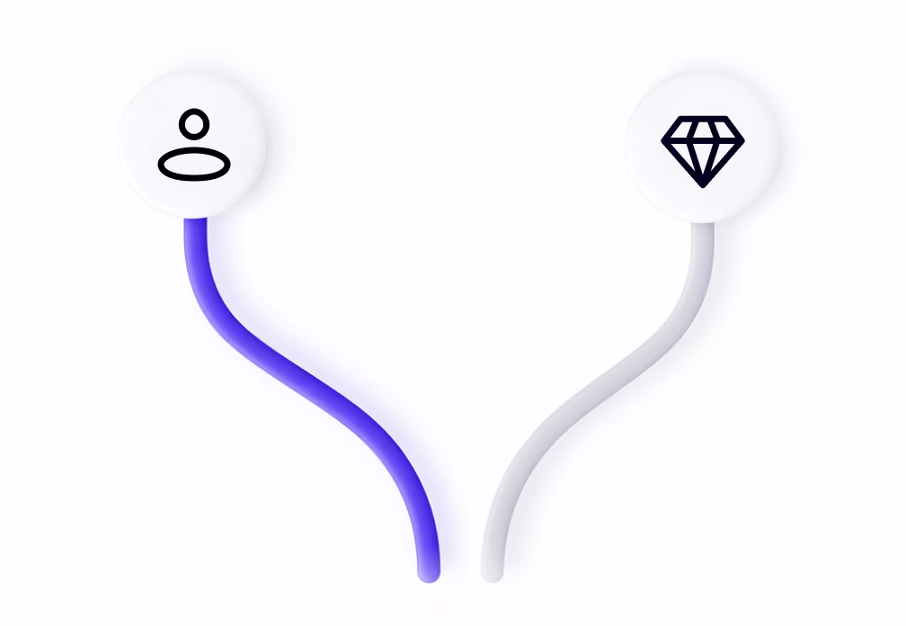 A person and a value marker on two paths curving away from each other