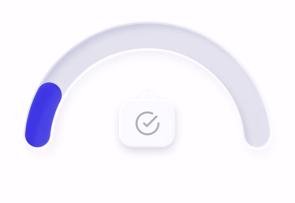 A progress arc barely started, with a verification checkmark below