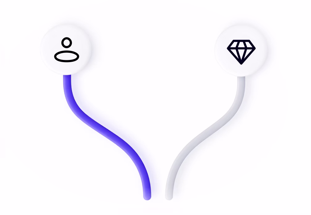 A person and a value marker on two paths curving away from each other