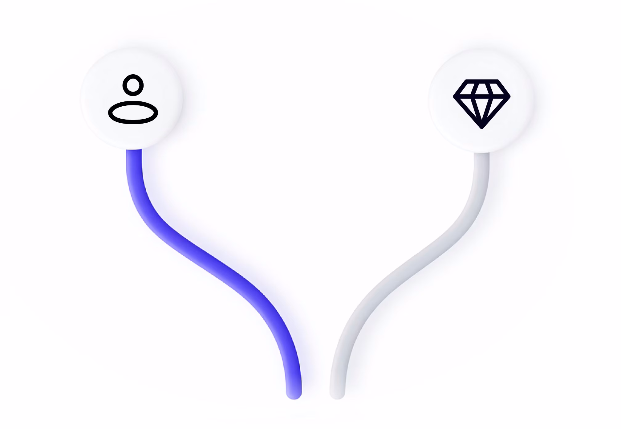 A player icon and a gem icon on two paths curving away from each other