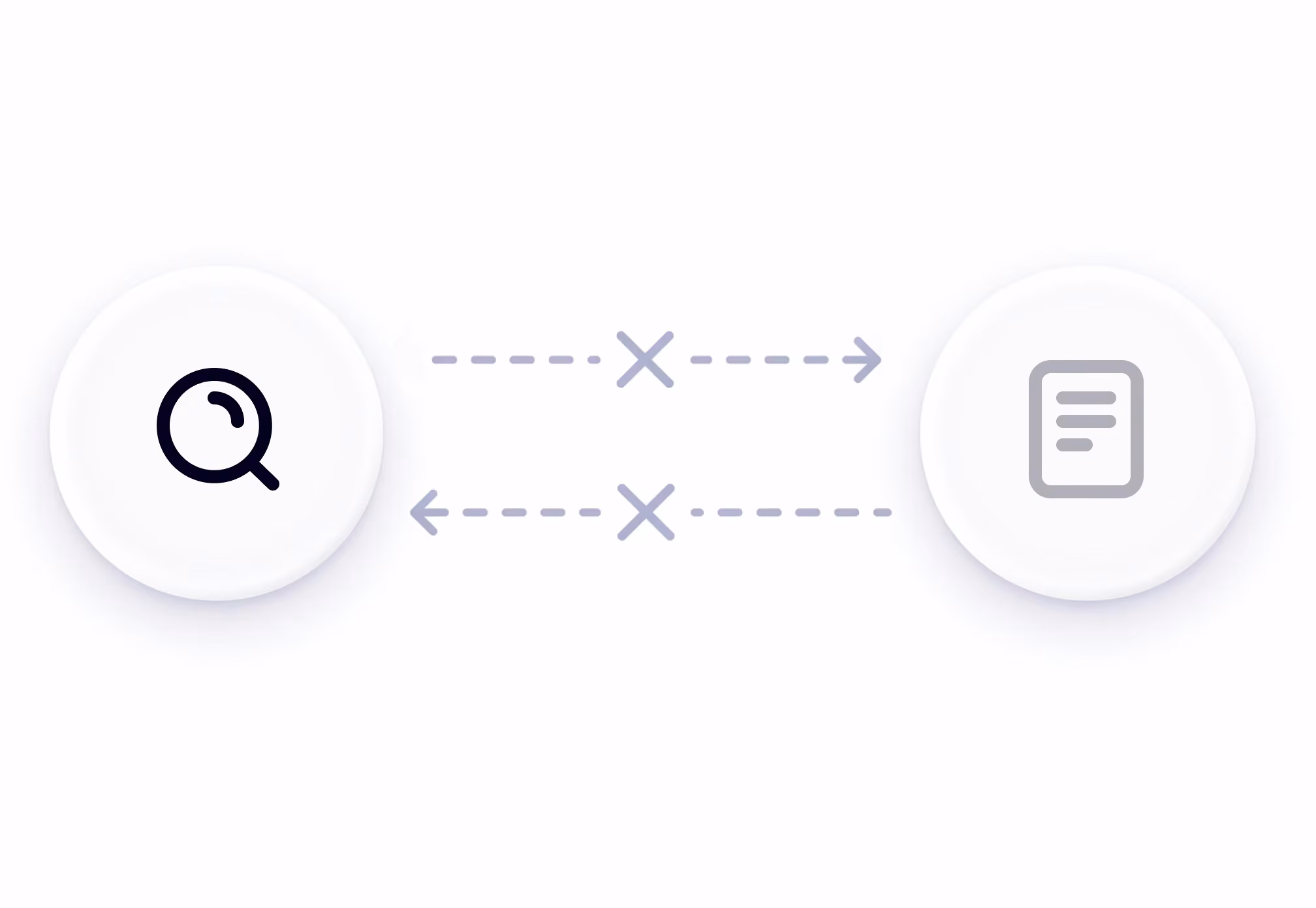 A search and a document with crossed arrows failing to connect