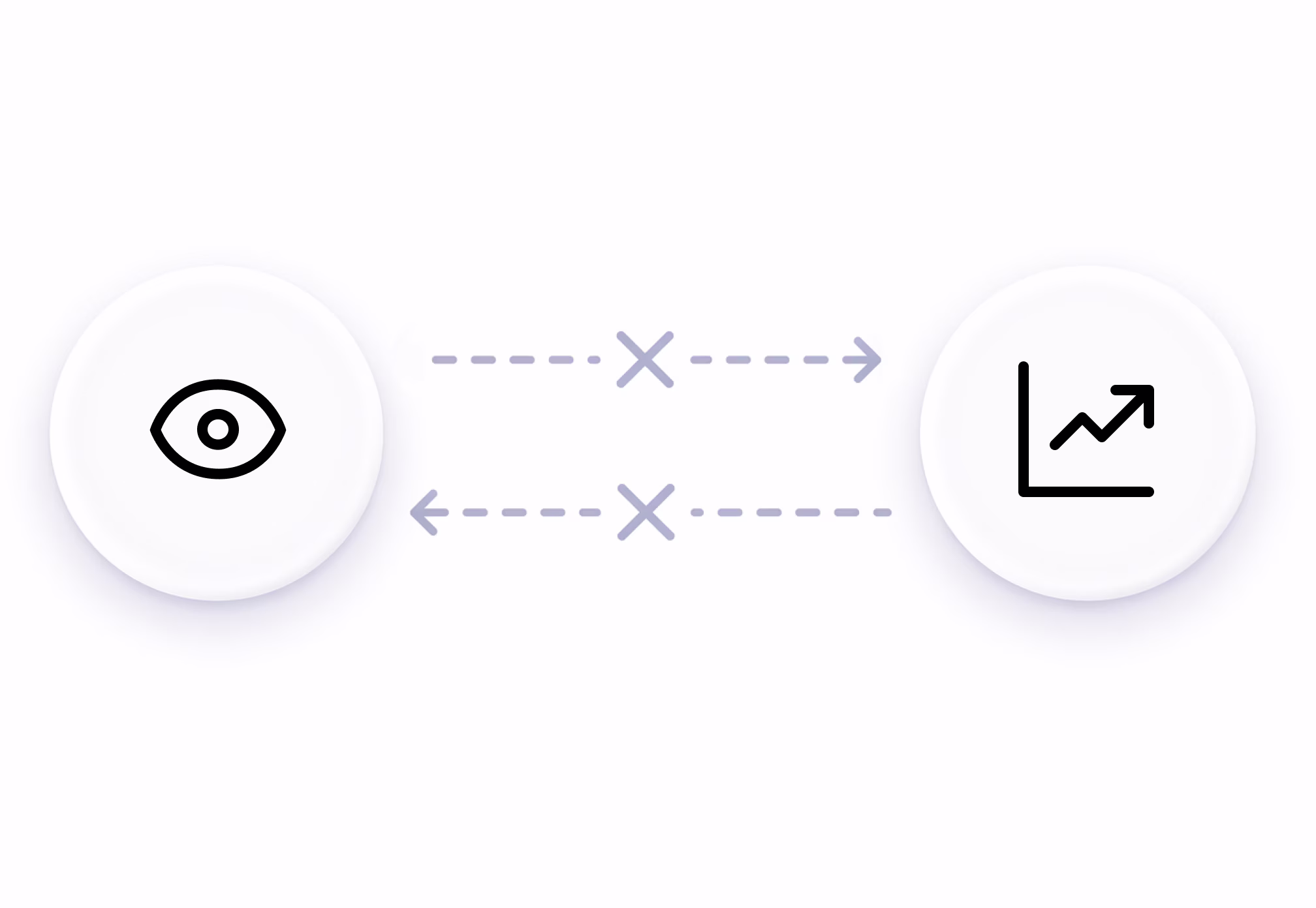 An eye with crossed-out paths to a rising progress chart