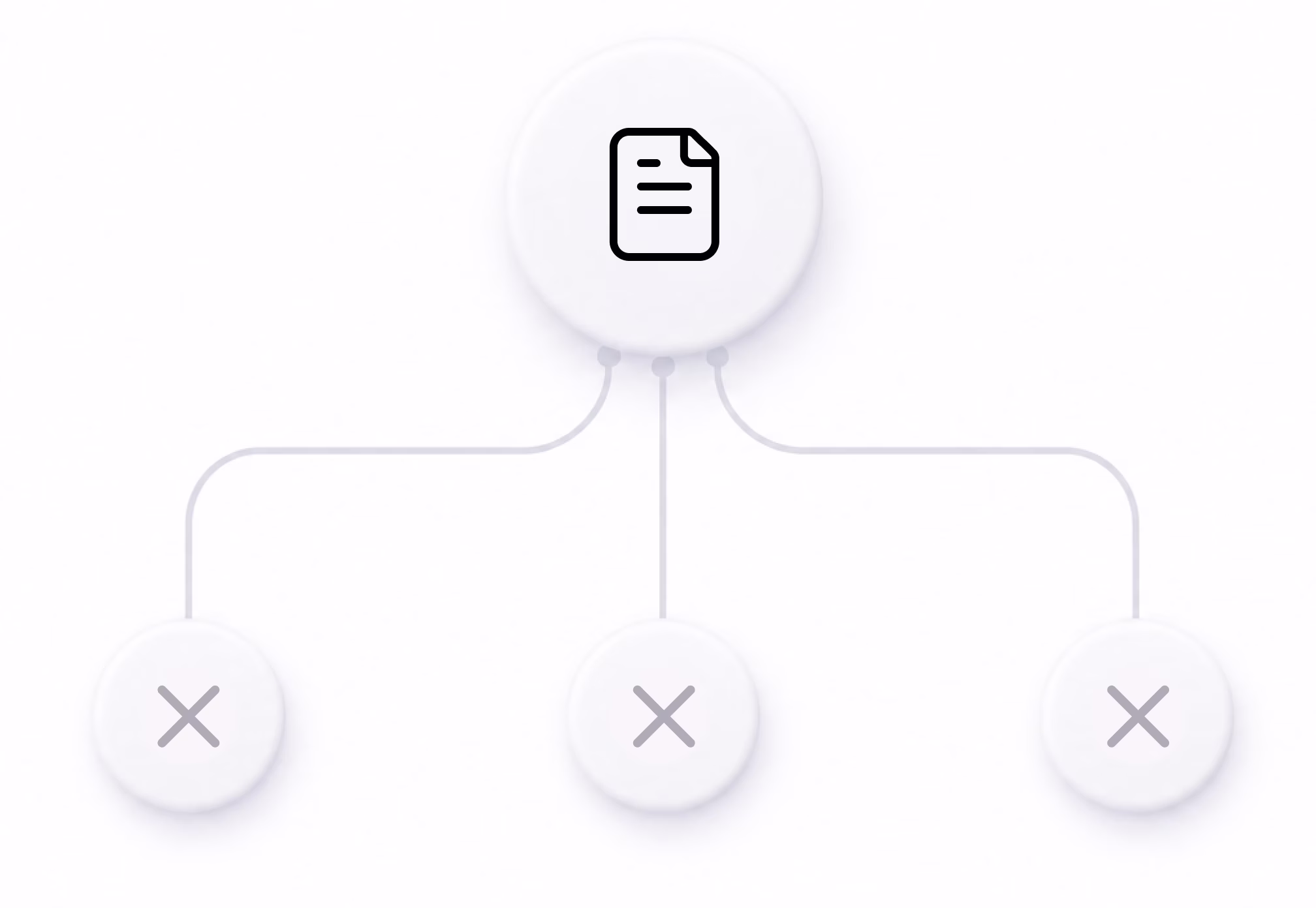 A document branching to three crossed-out sources