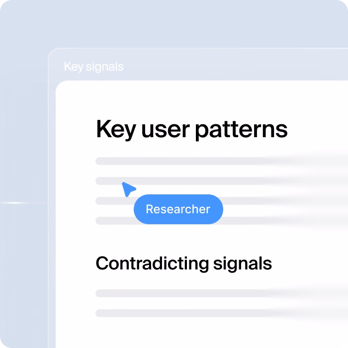 A researcher reviewing key user patterns and contradicting signals