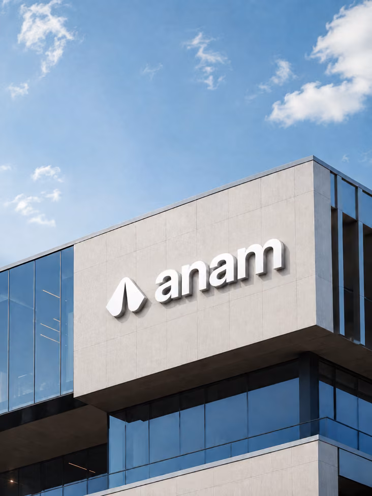 Anam logo on a building facade