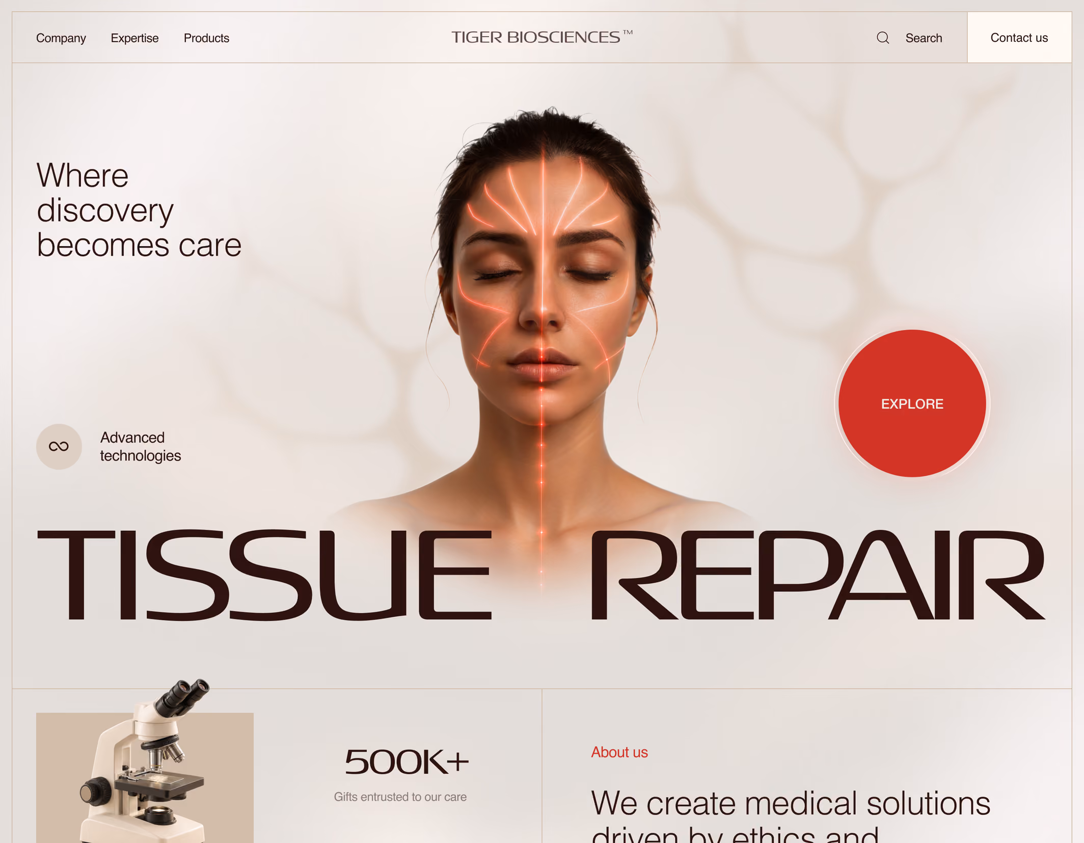 Tissue repair biosciences website design